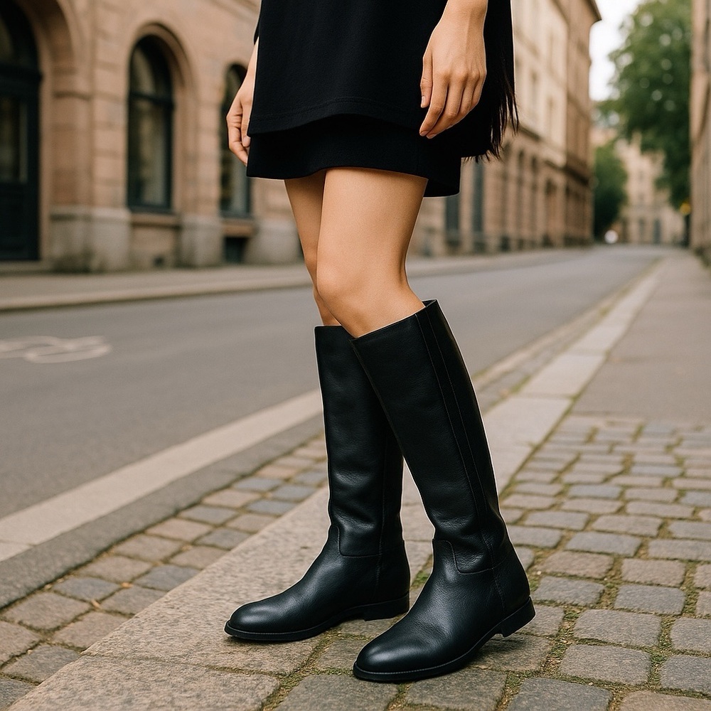 *Corso Cormo Tall Riding Boots Womens 6 Black Leather Tall Zip Low Block Heel - Picture 2 of 11